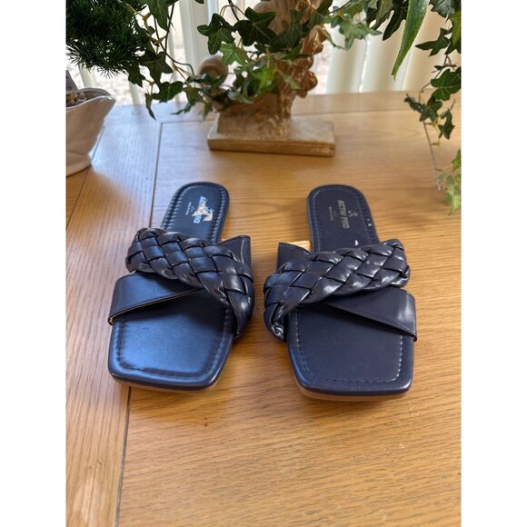 Activ-Pro Size 9-10 Womens Navy Blue Square Toe Braided Strap Slide Sandals - Picture 3 of 12